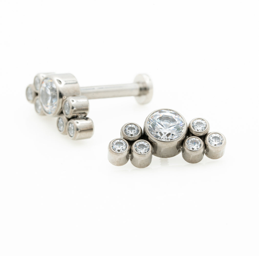 Titanium Internally Threaded with 1pc 3.5mm and 6pcs 1.5mm Bezel Set AAA CZ/Swarovski CZ Cluster Top