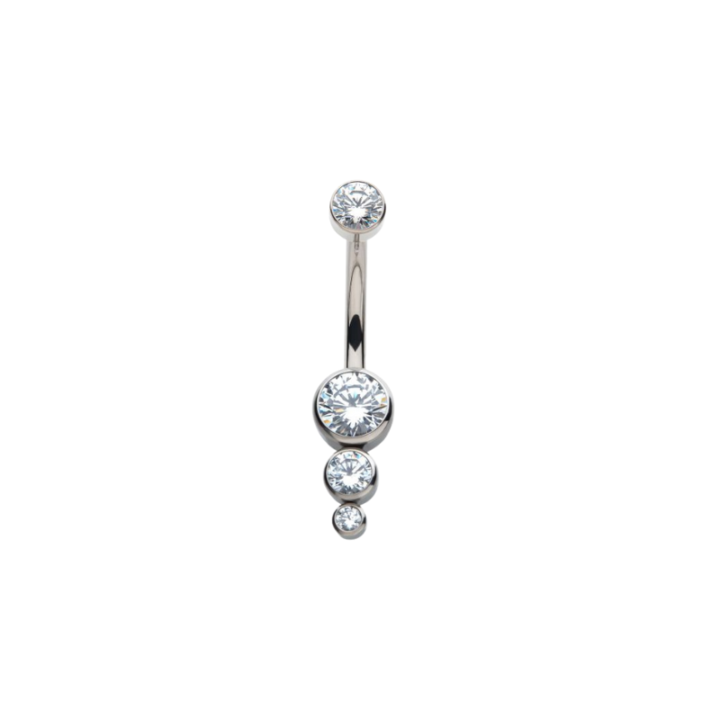 Titanium Internally Threaded with Bezel Set CZ 3-Drop Cluster Navel Cu ...